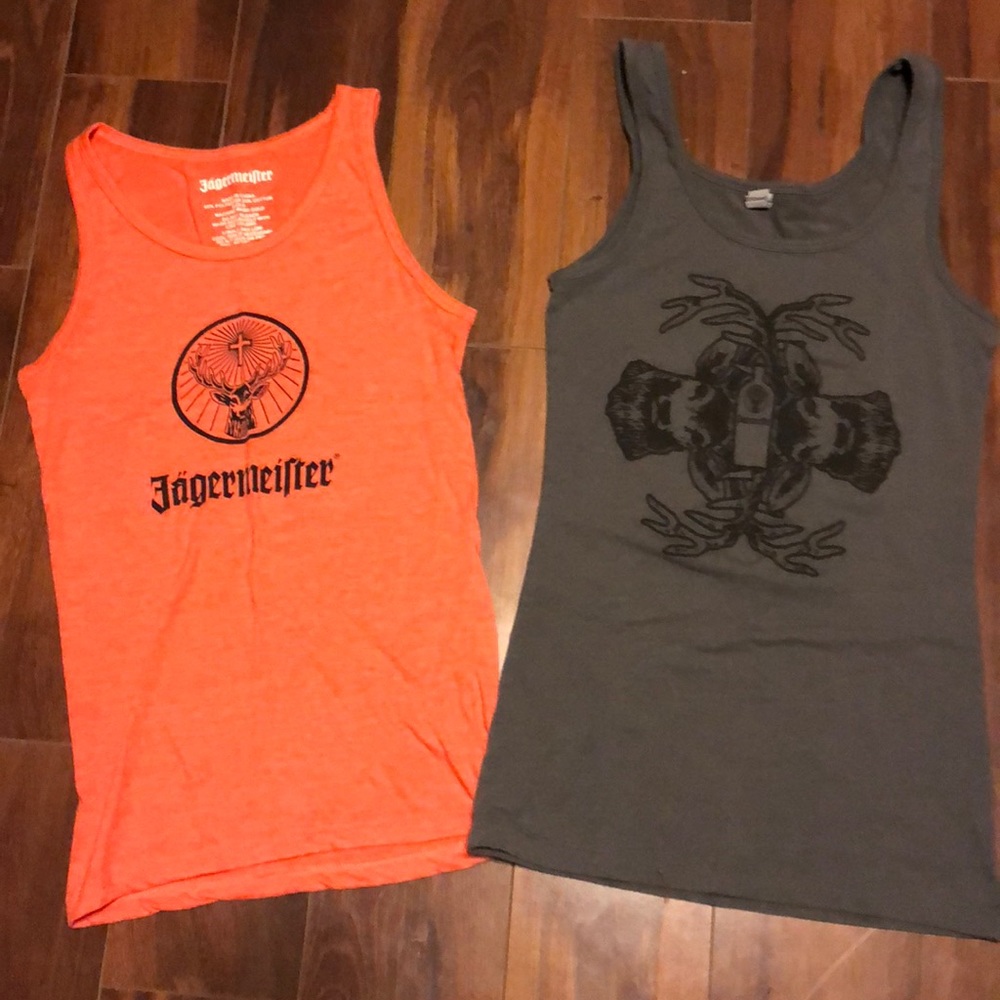 Two small sized Jagermeister tank tops